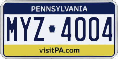 PA license plate MYZ4004