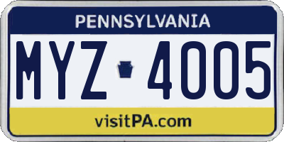 PA license plate MYZ4005