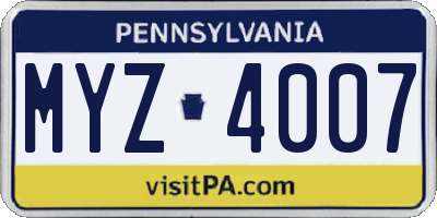 PA license plate MYZ4007