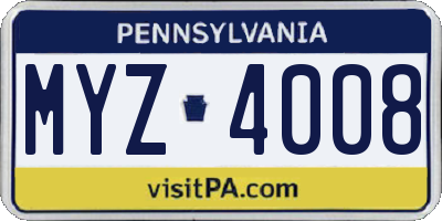 PA license plate MYZ4008