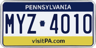 PA license plate MYZ4010
