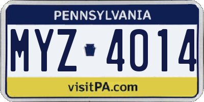 PA license plate MYZ4014