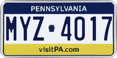 PA license plate MYZ4017