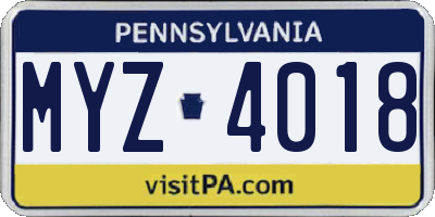 PA license plate MYZ4018
