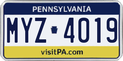 PA license plate MYZ4019