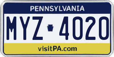 PA license plate MYZ4020