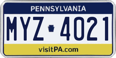 PA license plate MYZ4021