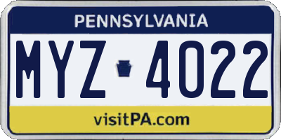 PA license plate MYZ4022
