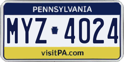 PA license plate MYZ4024