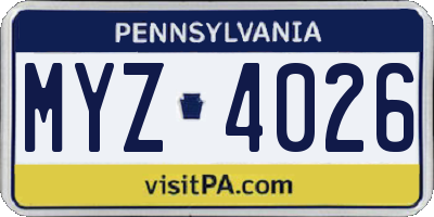 PA license plate MYZ4026