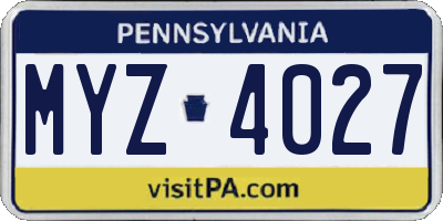 PA license plate MYZ4027