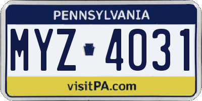 PA license plate MYZ4031