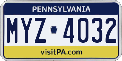PA license plate MYZ4032