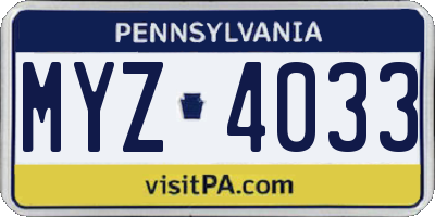 PA license plate MYZ4033