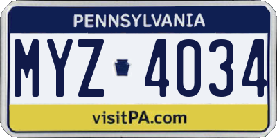 PA license plate MYZ4034