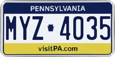 PA license plate MYZ4035