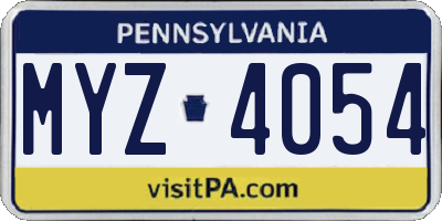 PA license plate MYZ4054