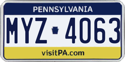 PA license plate MYZ4063