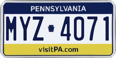 PA license plate MYZ4071