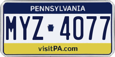 PA license plate MYZ4077