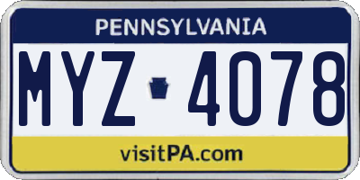 PA license plate MYZ4078