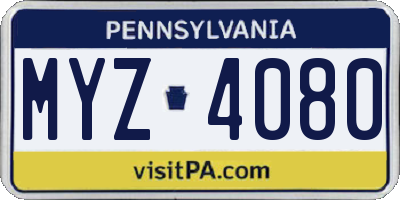 PA license plate MYZ4080