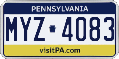 PA license plate MYZ4083
