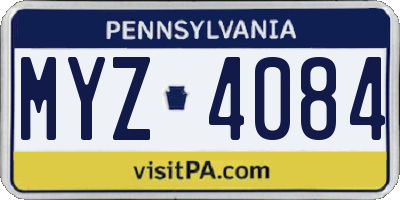 PA license plate MYZ4084