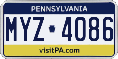 PA license plate MYZ4086