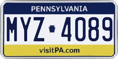 PA license plate MYZ4089