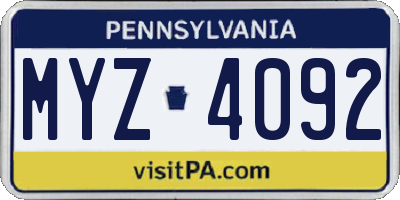 PA license plate MYZ4092