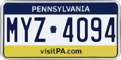 PA license plate MYZ4094