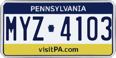 PA license plate MYZ4103