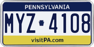 PA license plate MYZ4108