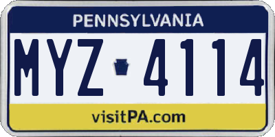 PA license plate MYZ4114