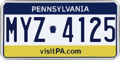 PA license plate MYZ4125