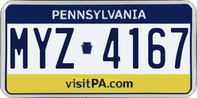 PA license plate MYZ4167