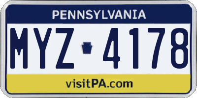 PA license plate MYZ4178