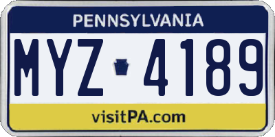 PA license plate MYZ4189