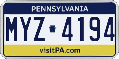 PA license plate MYZ4194