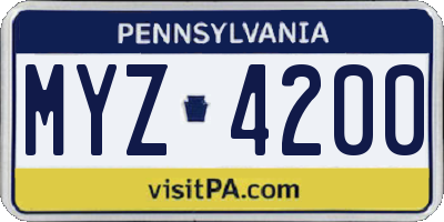 PA license plate MYZ4200