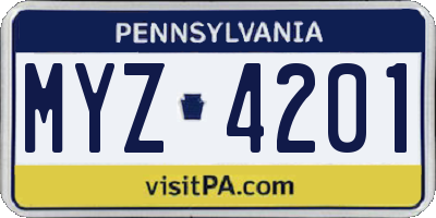PA license plate MYZ4201