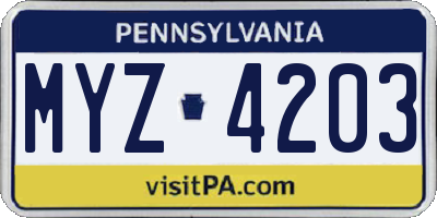 PA license plate MYZ4203
