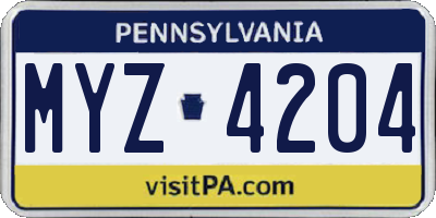 PA license plate MYZ4204