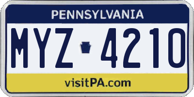 PA license plate MYZ4210