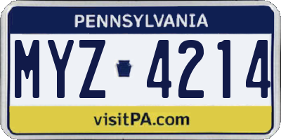 PA license plate MYZ4214