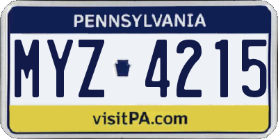 PA license plate MYZ4215