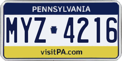 PA license plate MYZ4216