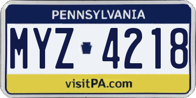 PA license plate MYZ4218