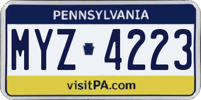 PA license plate MYZ4223